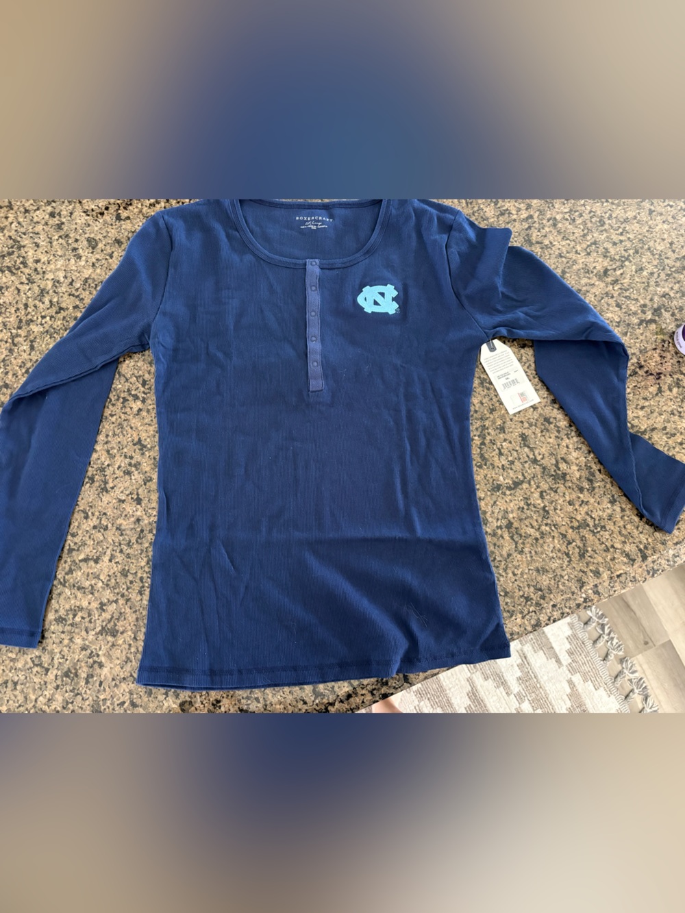Boxercraft UNC North Carolina Tar Heels Navy Rib Henley Long Sleeve womens 2XL